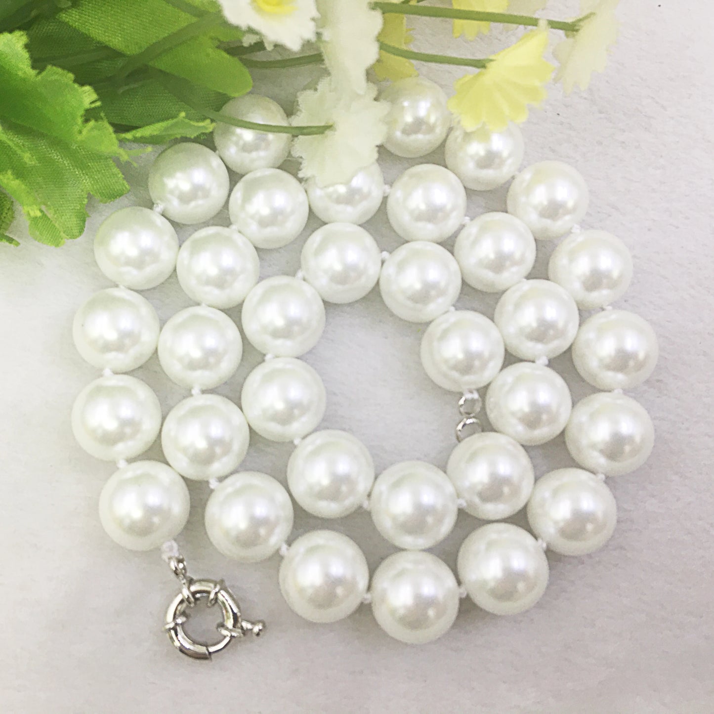 12mm White Sea Shell Pearl Jewelry Set – Necklace, Bracelet & Earrings with Natural Stone Beads for Women