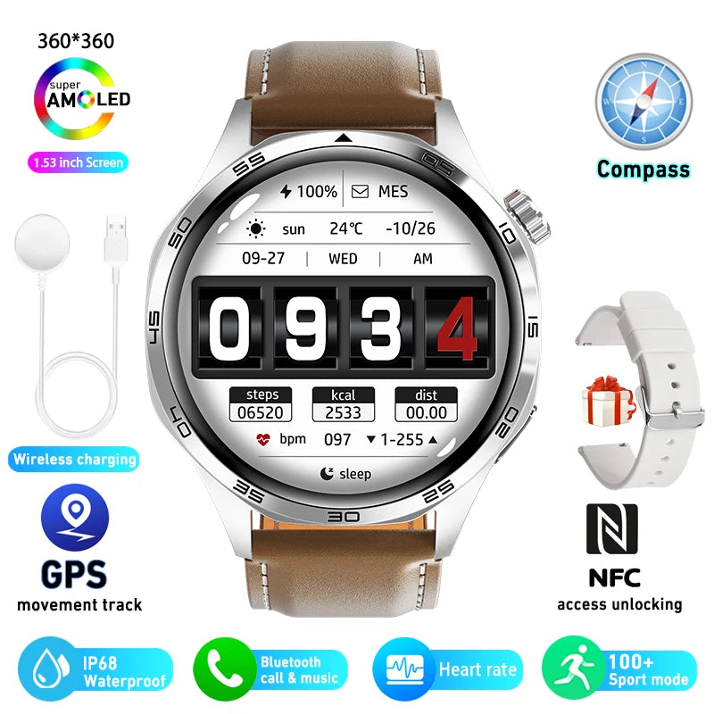 Smart Watch 5 Pro – GPS & NFC Men’s Smartwatch with 360×360 AMOLED Display, Bluetooth Call & IP67 Waterproof Heart Rate Monitor