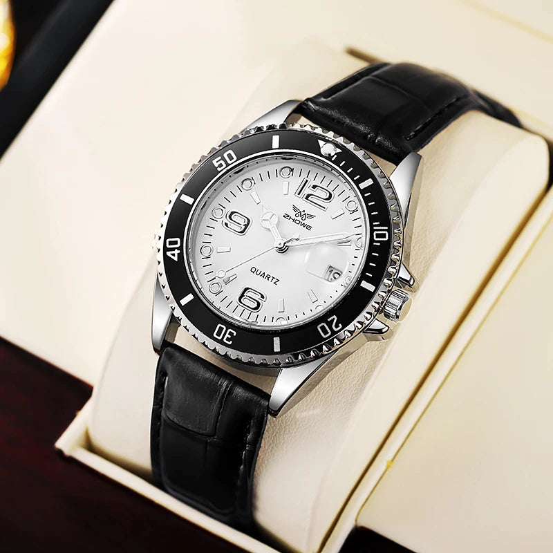 Luxury Men’s Leather Strap Watch – Waterproof Quartz Wristwatch with Calendar Display