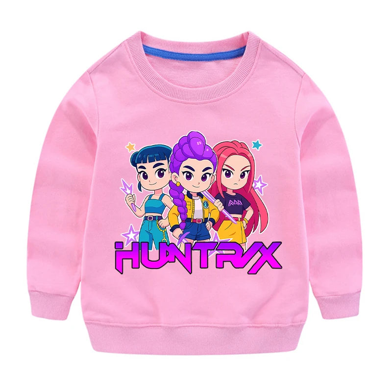 K-pop Demon Hunters Round-Neck Sweatshirt – Cute Anime Cartoon Hoodie for Children, Boys & Girls, Spring & Autumn Sport Fashion