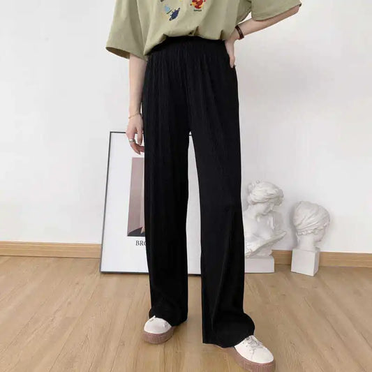 Women’s Casual Straight Pants – Elastic Waist Soft Trousers | Summer All-Match Streetwear 2025