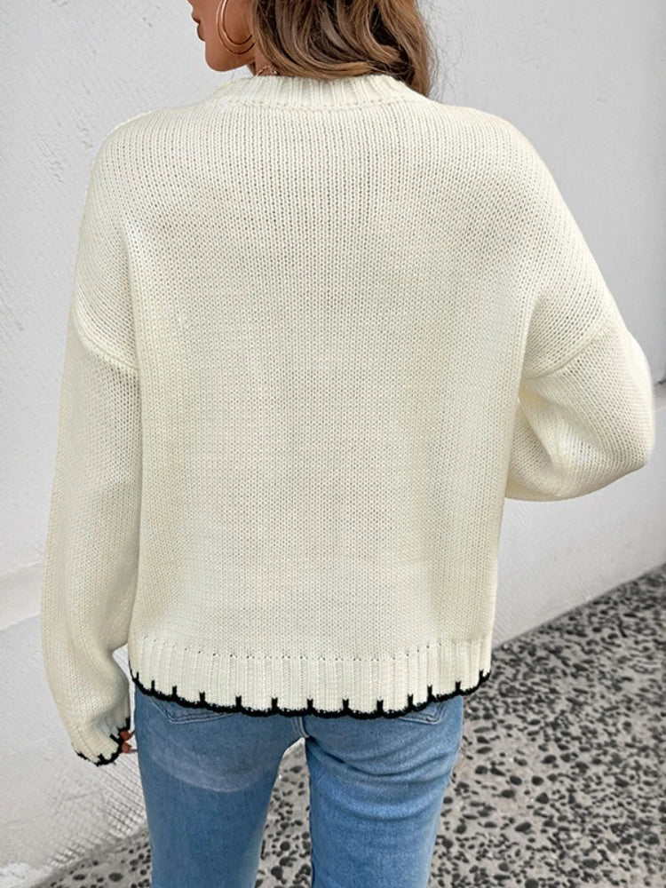 Women’s Casual Loose Knit Sweater – Long Sleeve Winter Pullover Vintage Style Knitwear Top