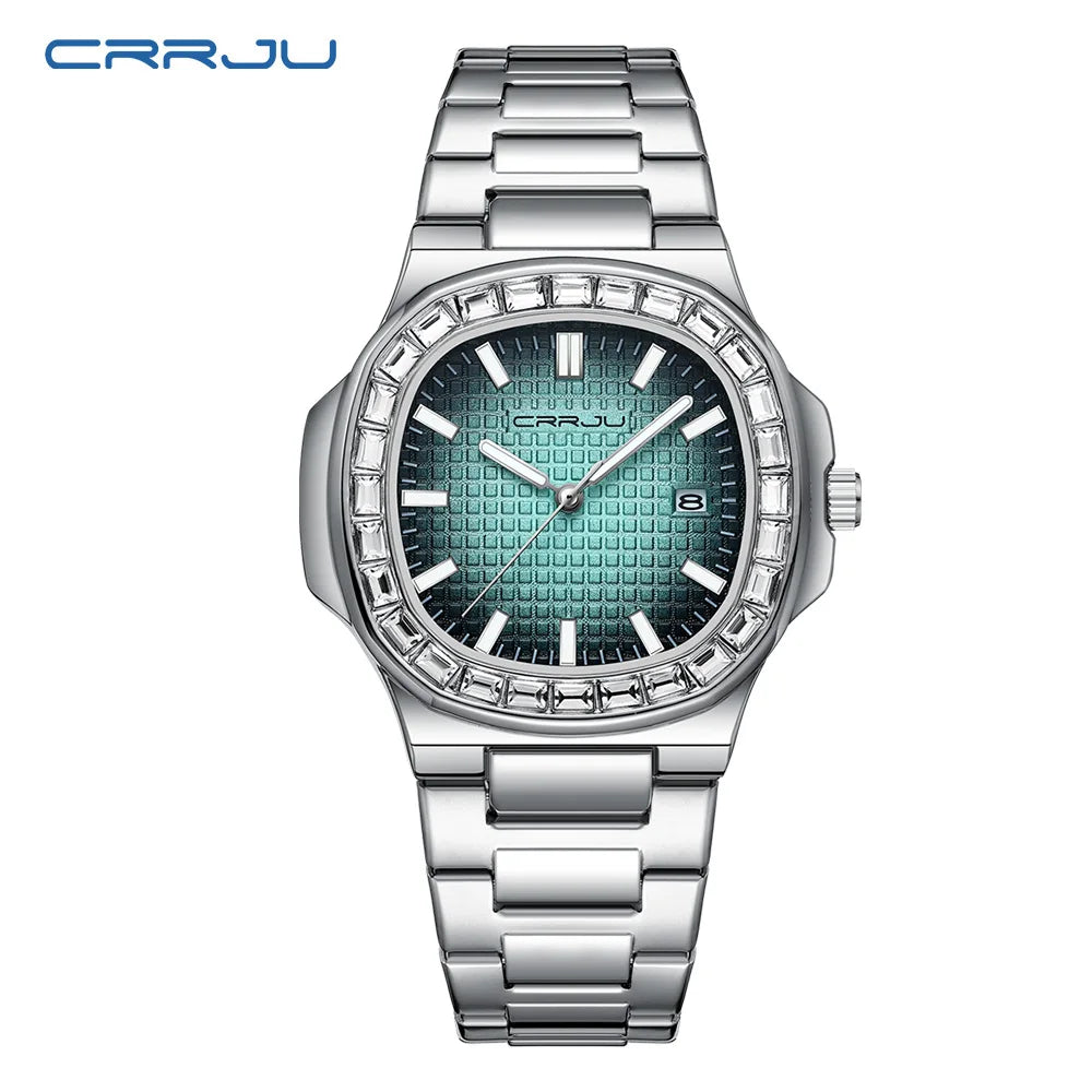 CRRJU Luxury Men’s Stainless Steel Quartz Watch – High-Quality Fashion Wristwatch with Calendar Display