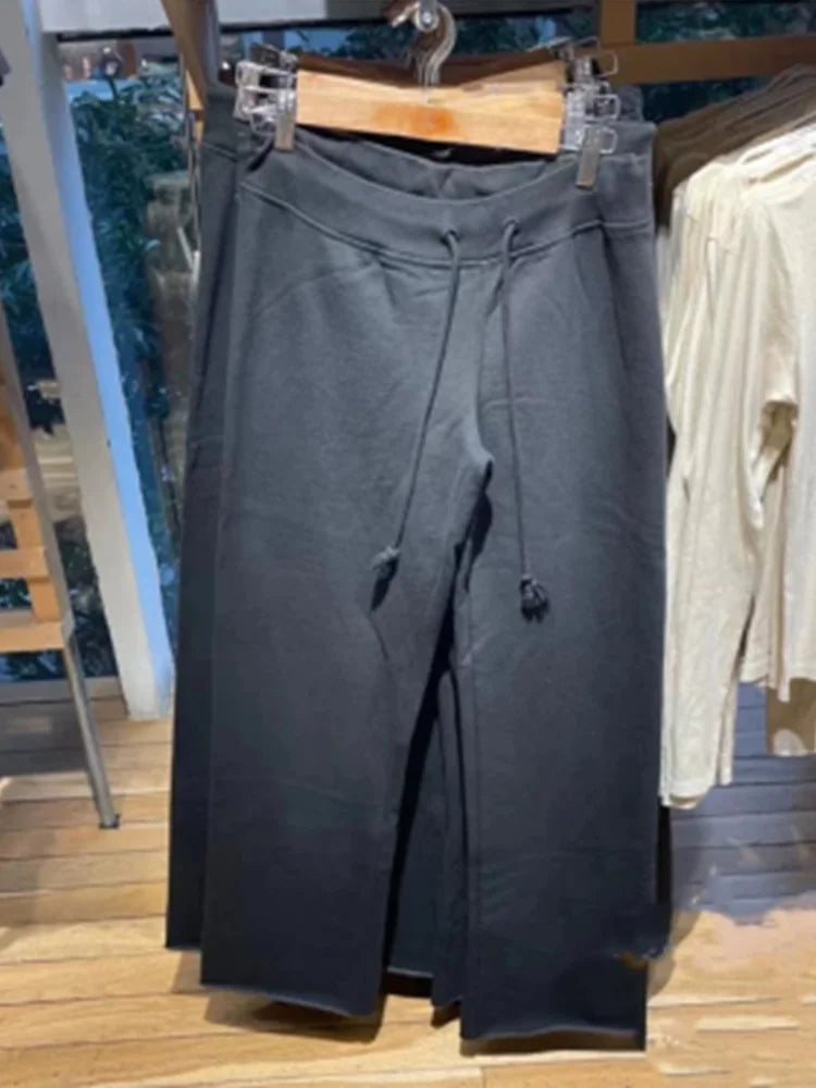 Women’s Soft Cotton Wide-Leg Pants – Vintage Low Waist Drawstring Trousers, Casual Summer Fashion