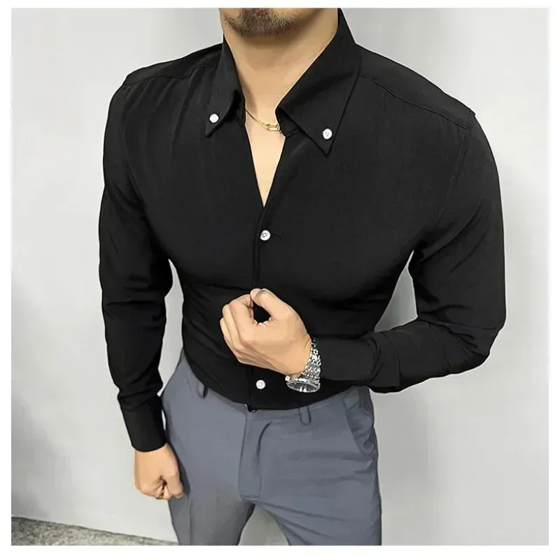 Men’s 4-Color Long Sleeve Polo Shirt – Casual Breathable Lapel T-Shirt for Everyday Wear