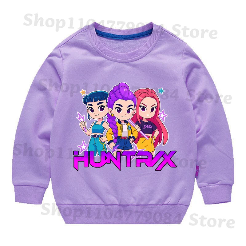 K-pop Demon Hunters Round-Neck Sweatshirt – Cute Anime Cartoon Hoodie for Children, Boys & Girls, Spring & Autumn Sport Fashion