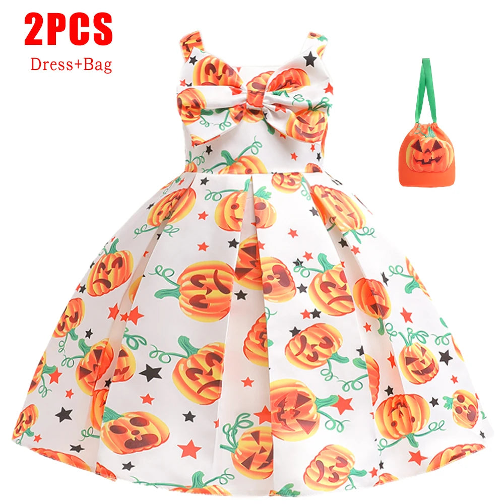 Girls’ Halloween Cosplay Costume – Pumpkin, Bat & Gothic Princess Dress for Carnival, Christmas & Birthday Parties