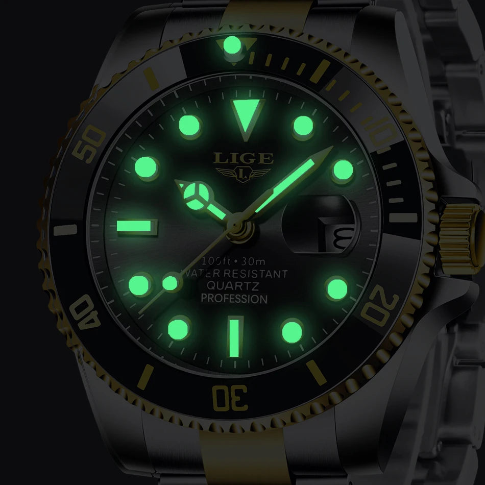 LIGE Men’s Luxury Diver Watch – Waterproof Sport Quartz Wristwatch with Date DisplayMen’s Sport Quartz Watch