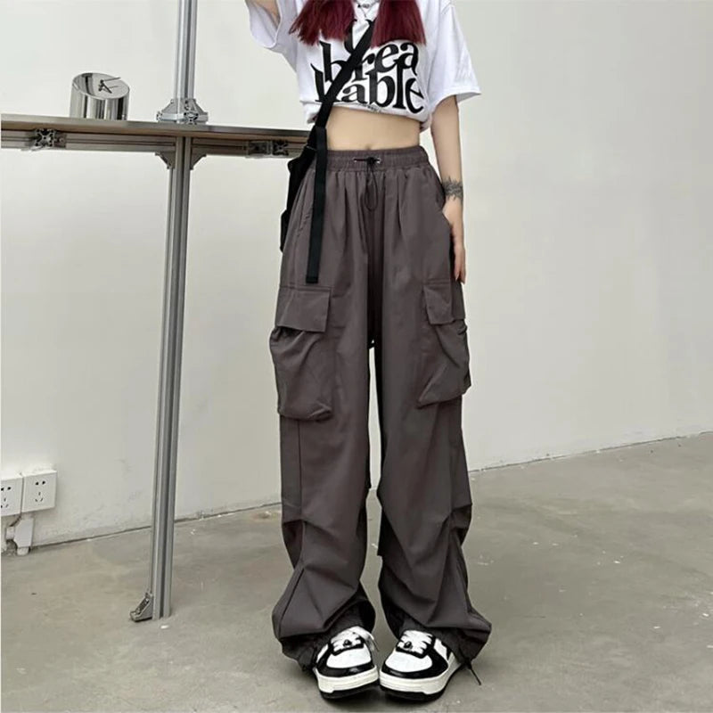 Women’s Casual Joggers Cargo Pants – Low-Waist Drawstring Wide-Leg Baggy Trousers | Y2K Streetwear Oversize Sweatpants