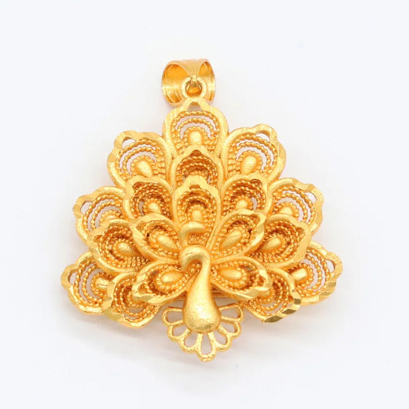 Pure 18K Gold Color Peacock Pendant – Lucky Charm Necklace for Women, Wedding & Birthday Jewelry Gift (Without Chain)