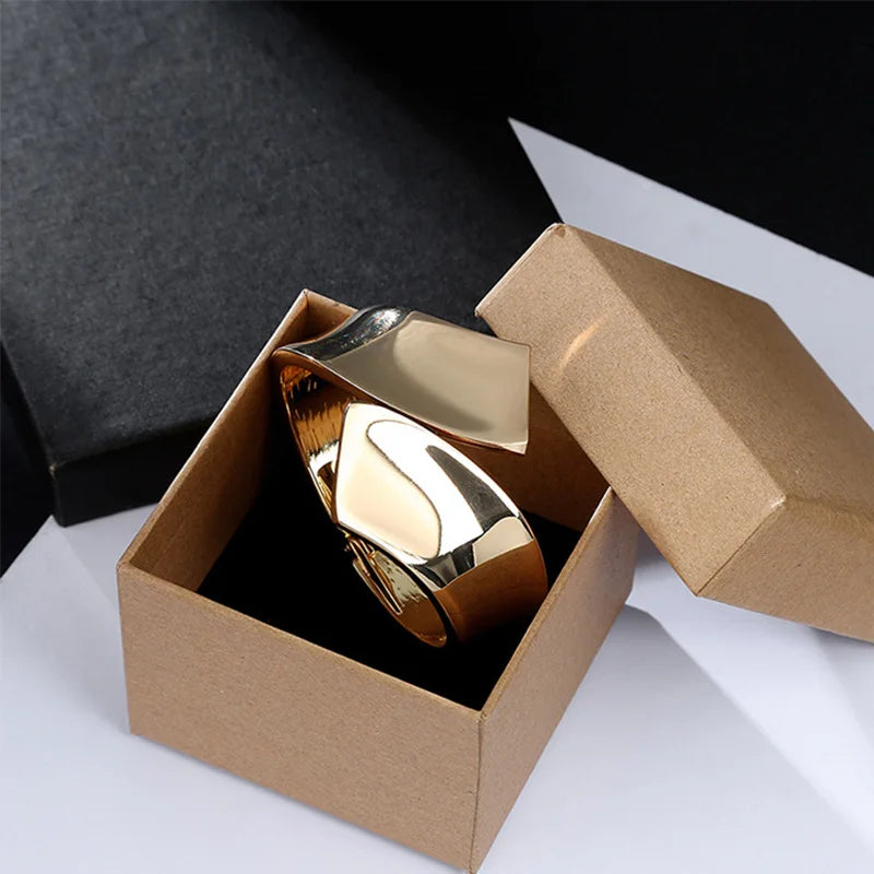 Foxanry Gold Geometric Cuff Bracelet – Minimalist Smooth Bangle for Women & Couples, Elegant Wedding Jewelry