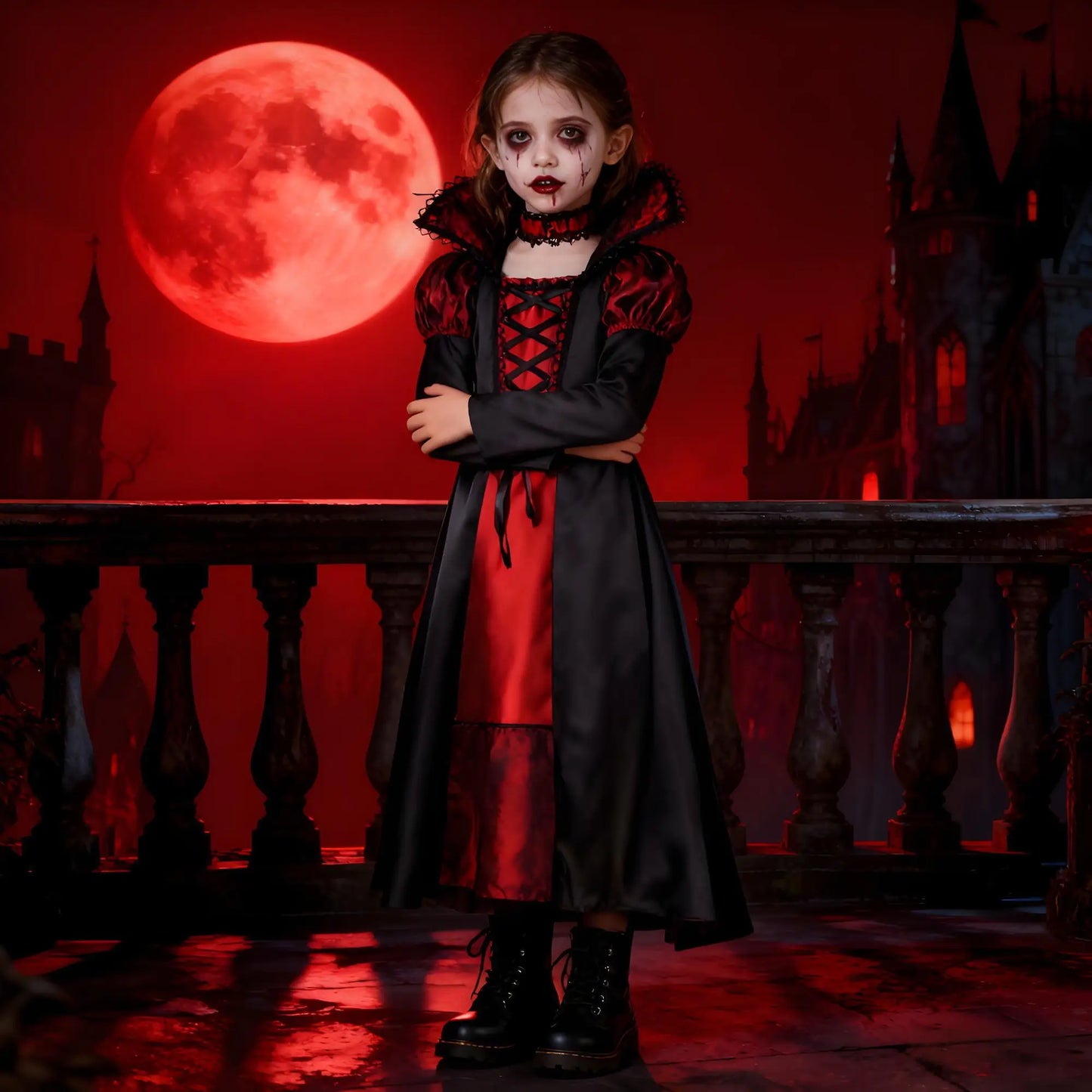 2025 Halloween Fantasy Kids Costume – Ghost Bride, Gothic Cosplay, Red Vampire & Day of the Dead Outfits for Girls