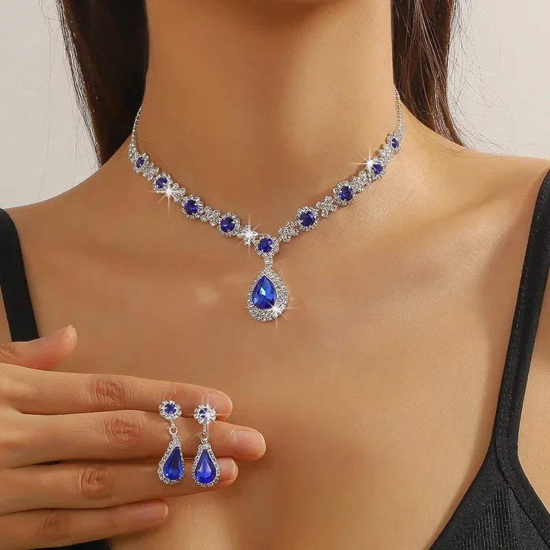 2pcs Elegant Waterdrop Rhinestone Jewelry Set – Women’s Wedding Bridal Necklace & Stud Earrings