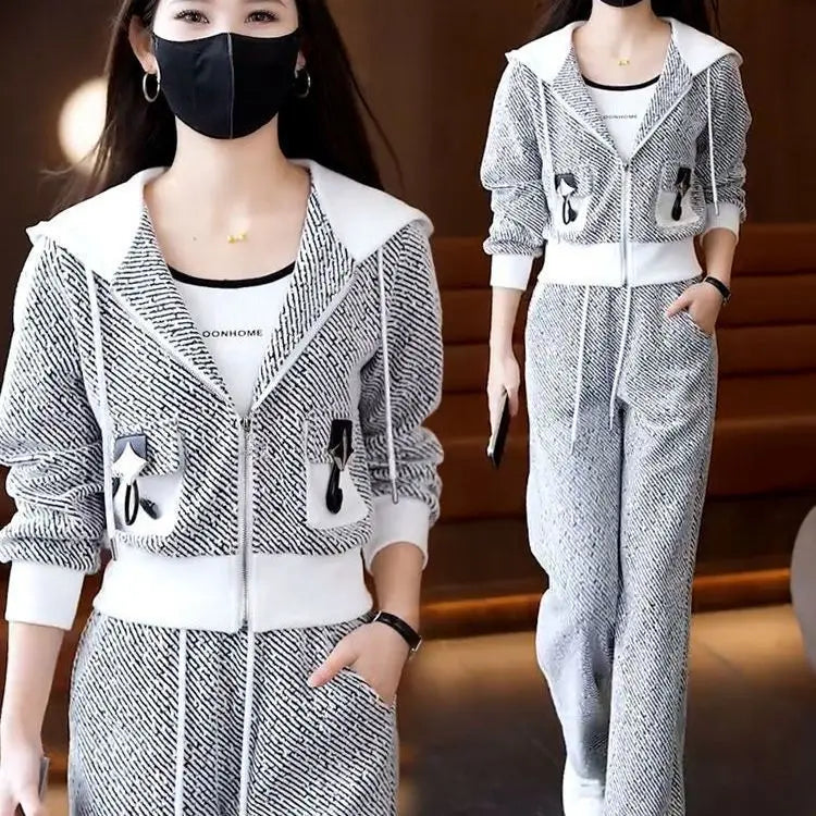 Women’s 2025 Casual Sports Two-Piece Set – Age-Reducing Hooded Cardigan & Pants | Autumn Fashion