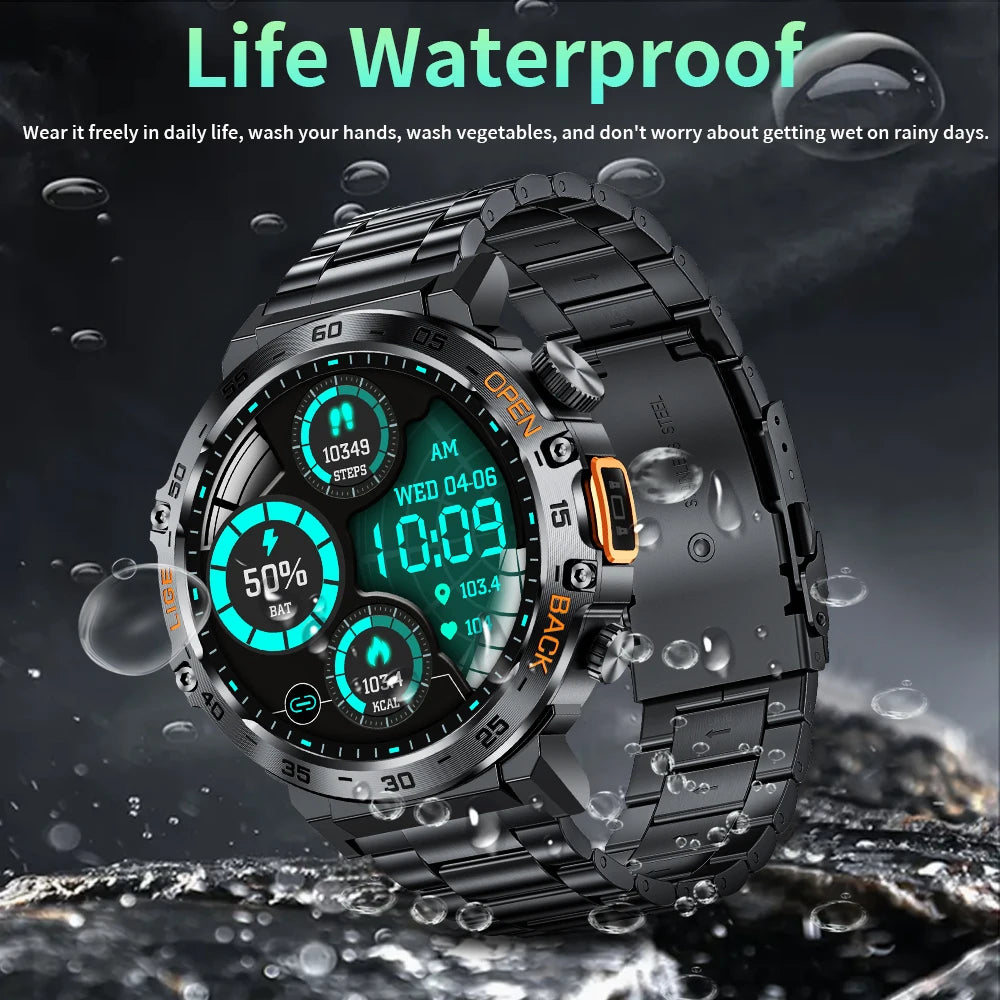 LIGE 2025 Smart Watch for Men – 360×360 AMOLED HD Display Waterproof Fitness Smartwatch with Flashlight (Android & iOS Compatible)