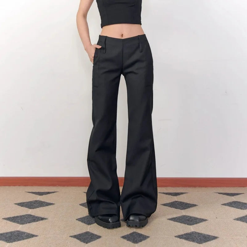 Women’s High-Waist Flare Pants – Solid Color Full-Length American Style Trousers | Straight-Leg All-Match Trendy Look