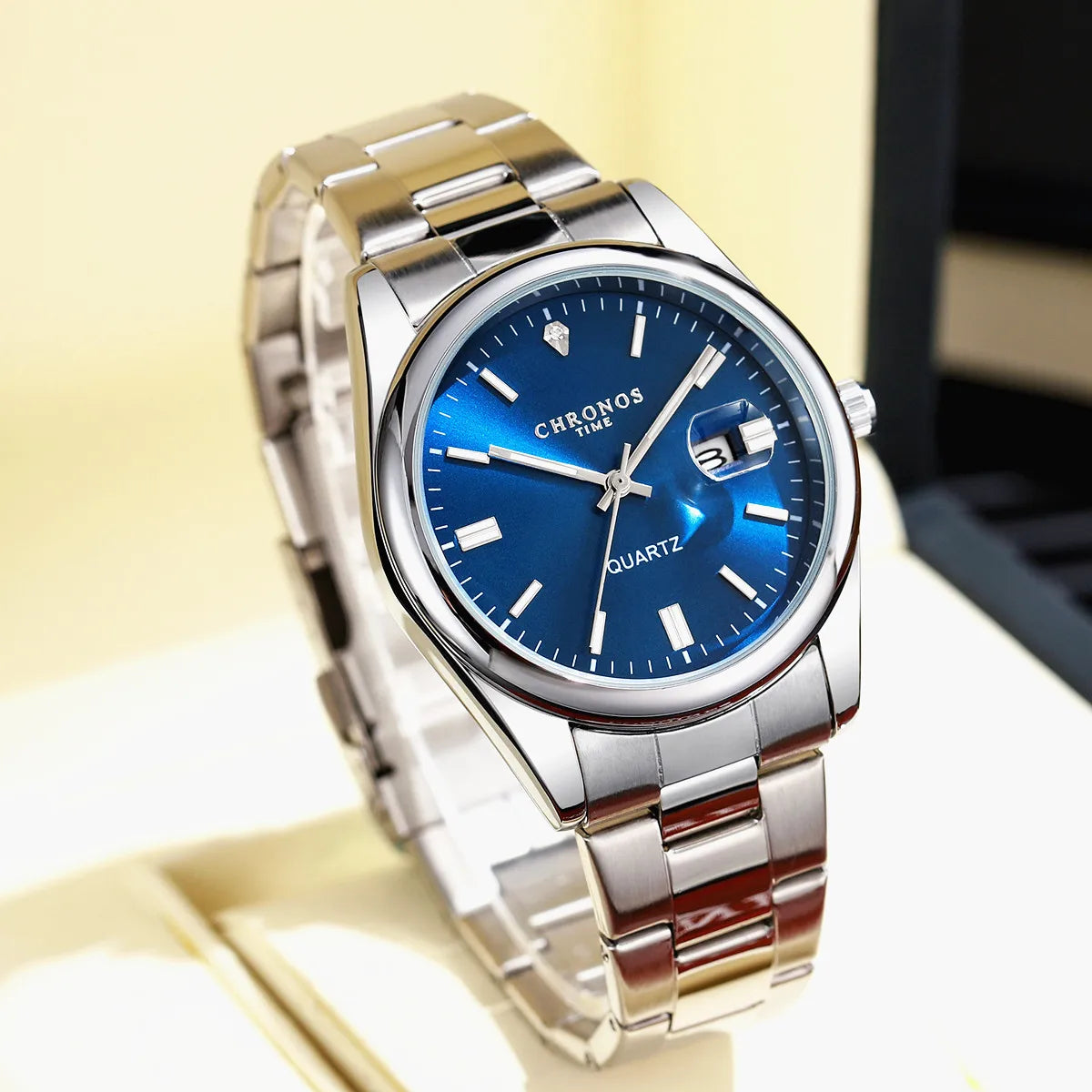 CHRONOS Luxury Men’s Stainless Steel Quartz Watch – Waterproof Luminous Date Wristwatch