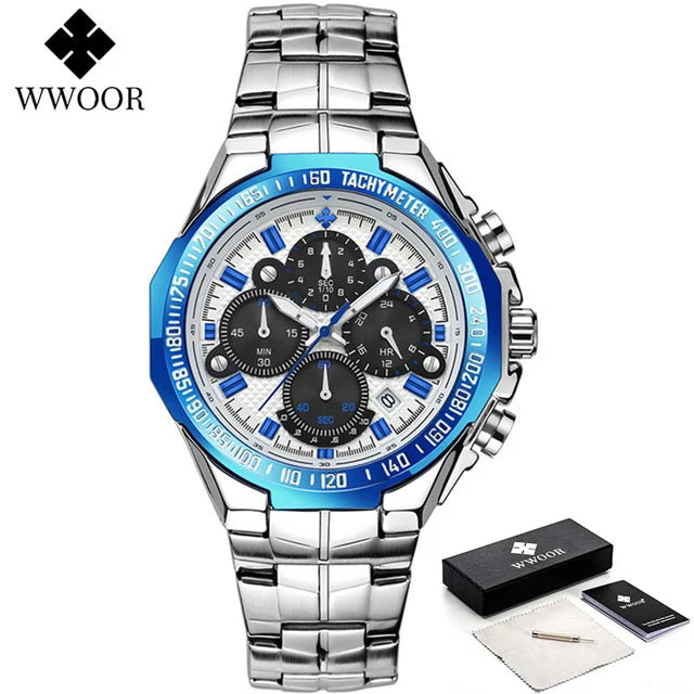 WWOOR Men’s Luxury Gold Chronograph Watch – Big Dial Waterproof Quartz Wristwatch