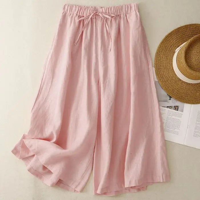 Women’s Casual Cotton Linen Pants – Vintage Wide Leg Capri Sweatpants | Summer Joggers Fashion Clothing