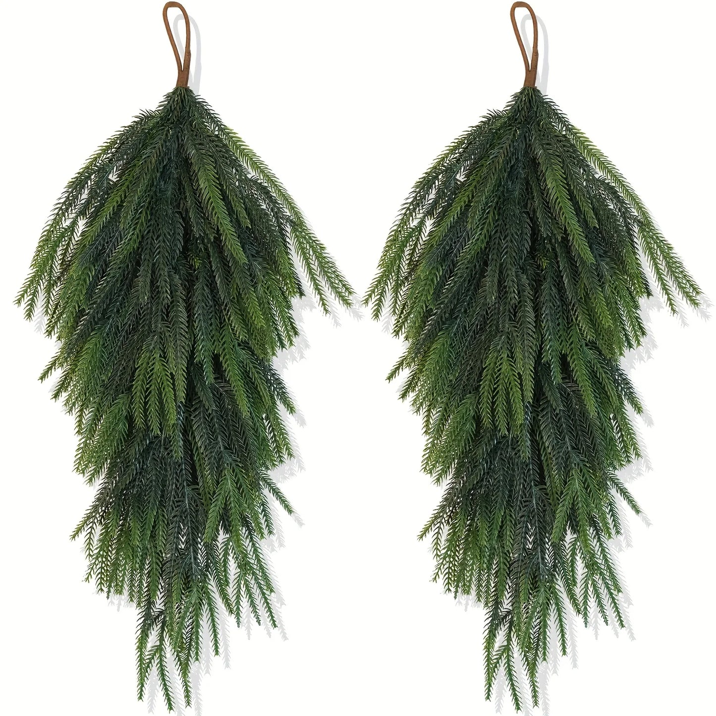Artificial Pine Needle Teardrop Wreath – Norfolk Green Door Decor for Outdoor Christmas Decoration