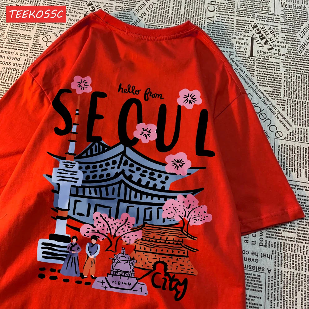 Women’s Casual Cotton T-Shirt – Seoul Scenery Printed Short Sleeve Oversize Tee | Breathable Summer TopWomen’s Clothing / Tops / T-Shirts
