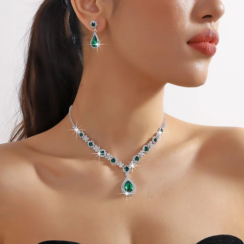 2pcs Elegant Waterdrop Rhinestone Jewelry Set – Women’s Wedding Bridal Necklace & Stud Earrings