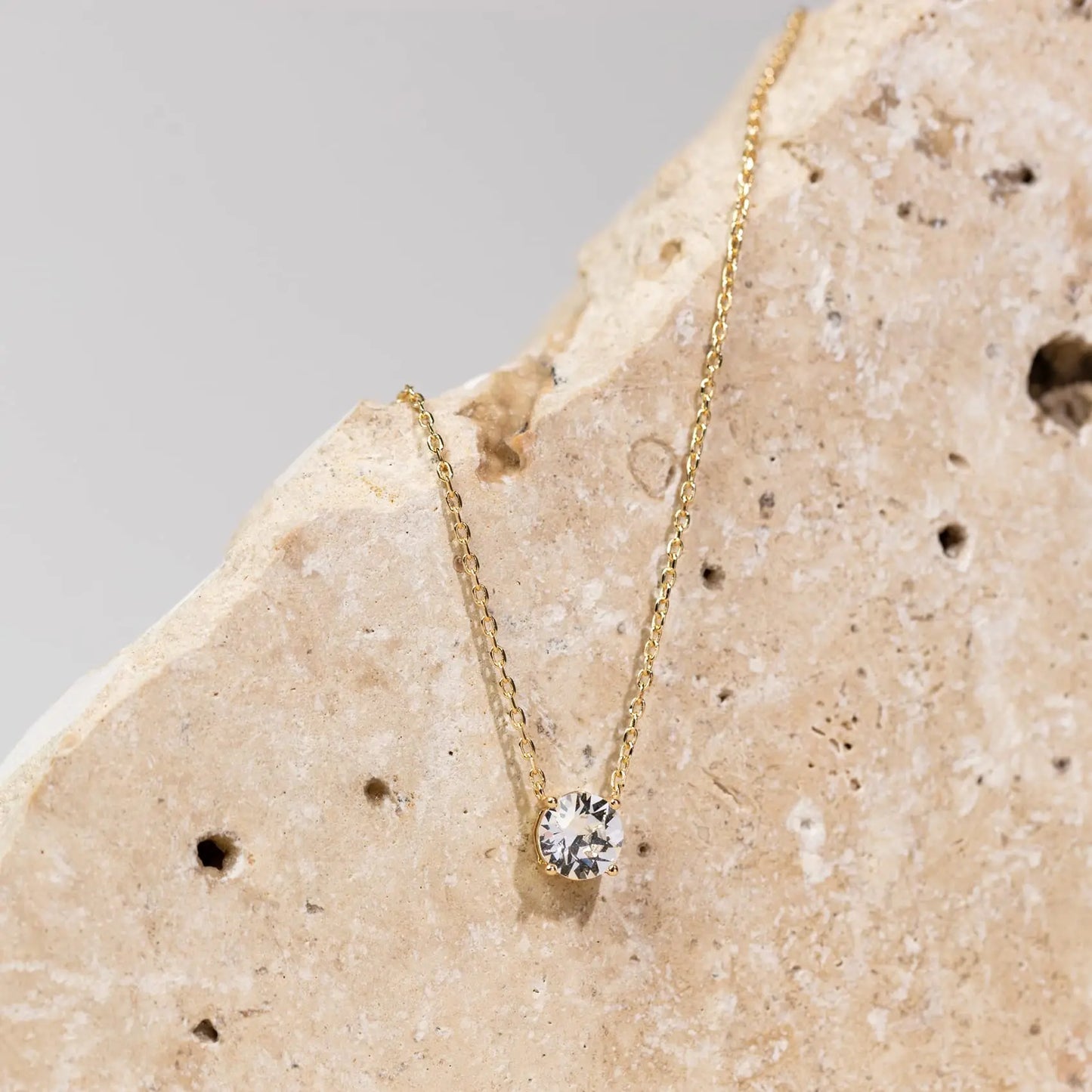 Shevalues 14K Gold Plated Crystal Solitaire Necklace – Dainty Cubic Zirconia Choker for Women, Elegant Fashion Jewelry