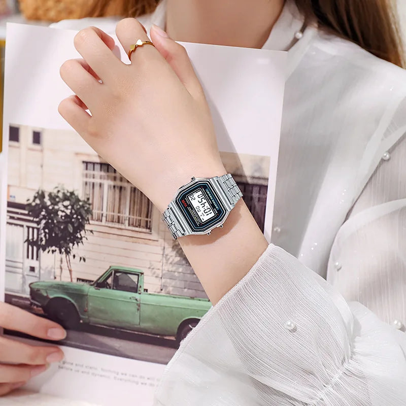 Luxury Rose Gold Digital Watch – Retro Style Electronic Wristwatch for Men & Women