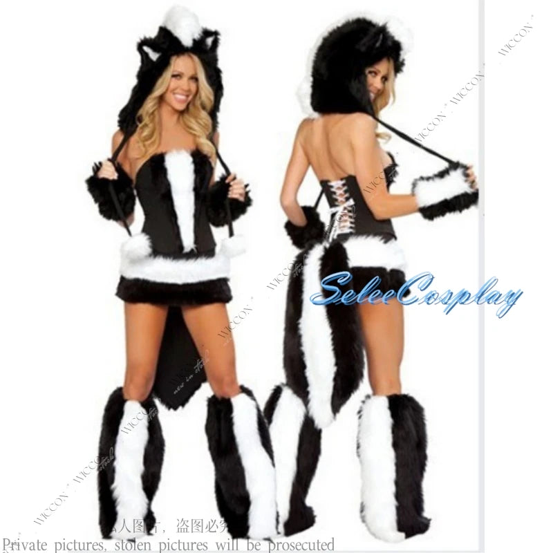 Women’s Fox Cosplay Costume Set – Halloween Party Outfit with Top, Skirt, Hat, Gloves & Tail