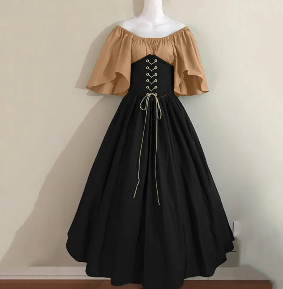 2025 Halloween Women’s Medieval Cosplay Costume – Retro Slim Swing One-Shoulder Dress for Love Live & Party