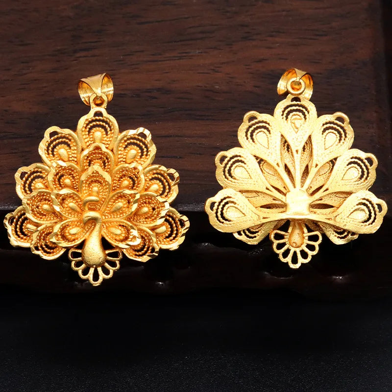 Pure 18K Gold Color Peacock Pendant – Lucky Charm Necklace for Women, Wedding & Birthday Jewelry Gift (Without Chain)