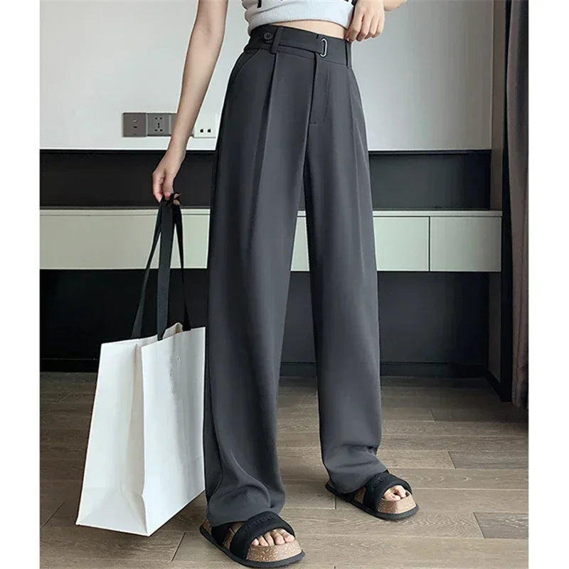Women’s Elegant Wide-Leg Office Pants – High Waist Loose Fit Solid Color Trousers for Spring/Summer 2025