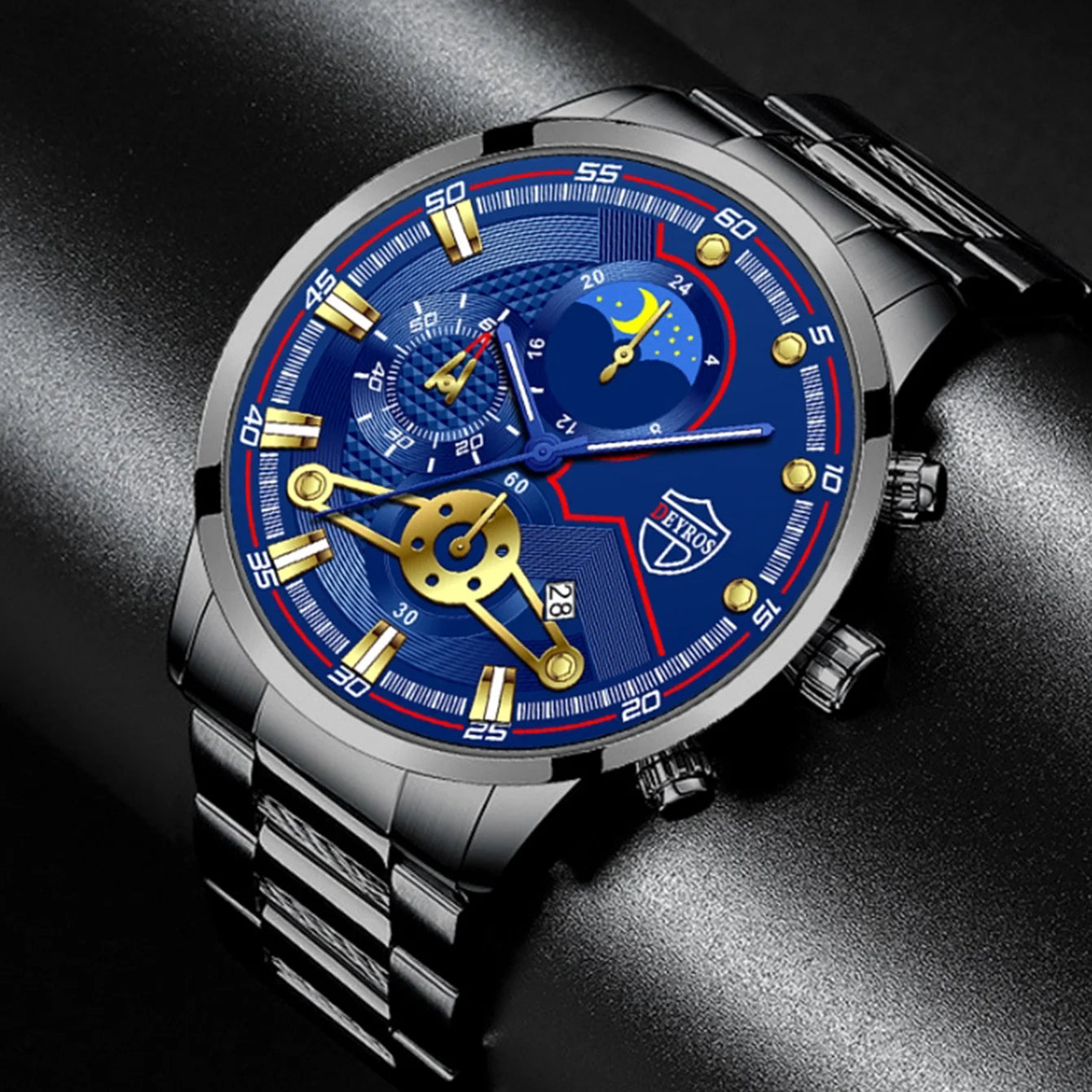Men’s Luxury 3-Piece Stainless Steel Quartz Watch – Business & Sport Full Calendar Wristwatch