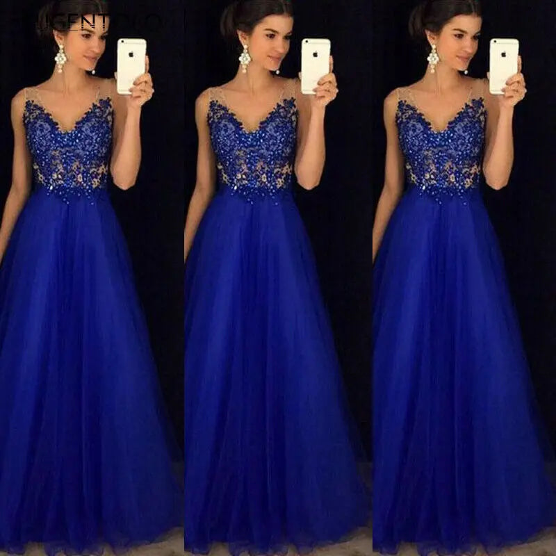 Women’s Long Formal Dress – Elegant Lace Floral Ball, Prom, Wedding & Evening Gown
