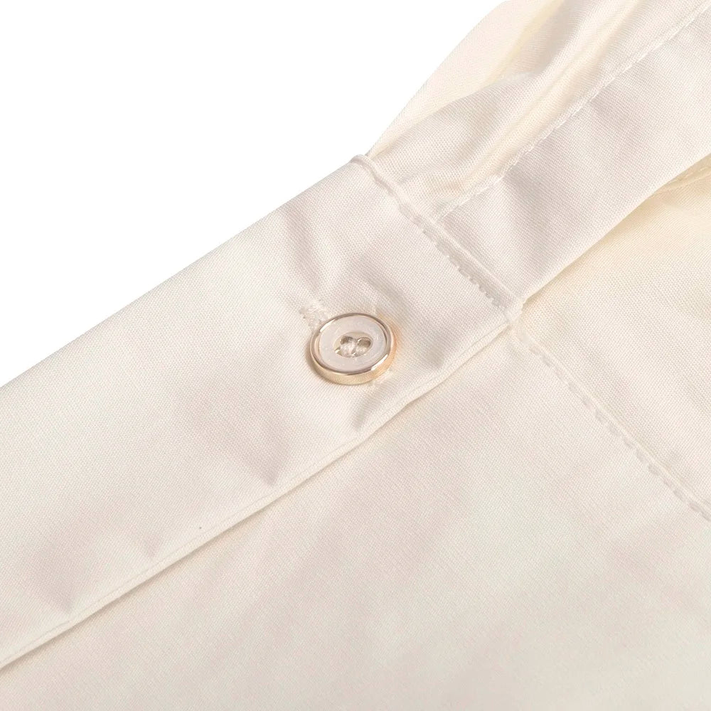 Women’s Elegant Embroidered Shirt – V-Neck Long Sleeve Casual Top with Belt Decoration | Fashion Office Wear