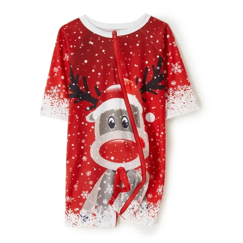 2026 Family Christmas Pajamas Set – Cute Elk Print Parent-Child Matching Loungewear & Baby Romper