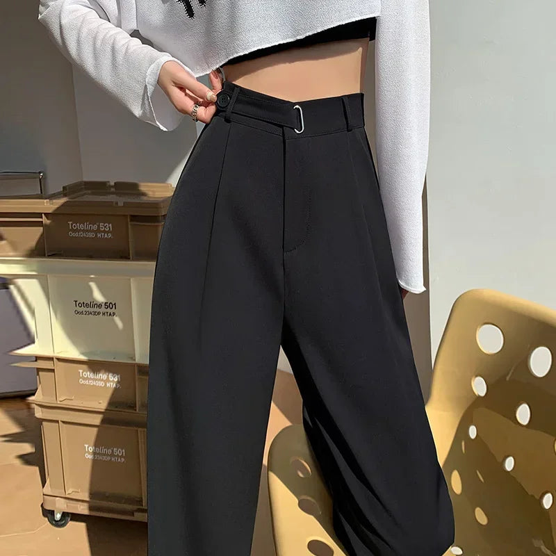 Women’s Elegant Wide-Leg Office Pants – High Waist Loose Fit Solid Color Trousers for Spring/Summer 2025