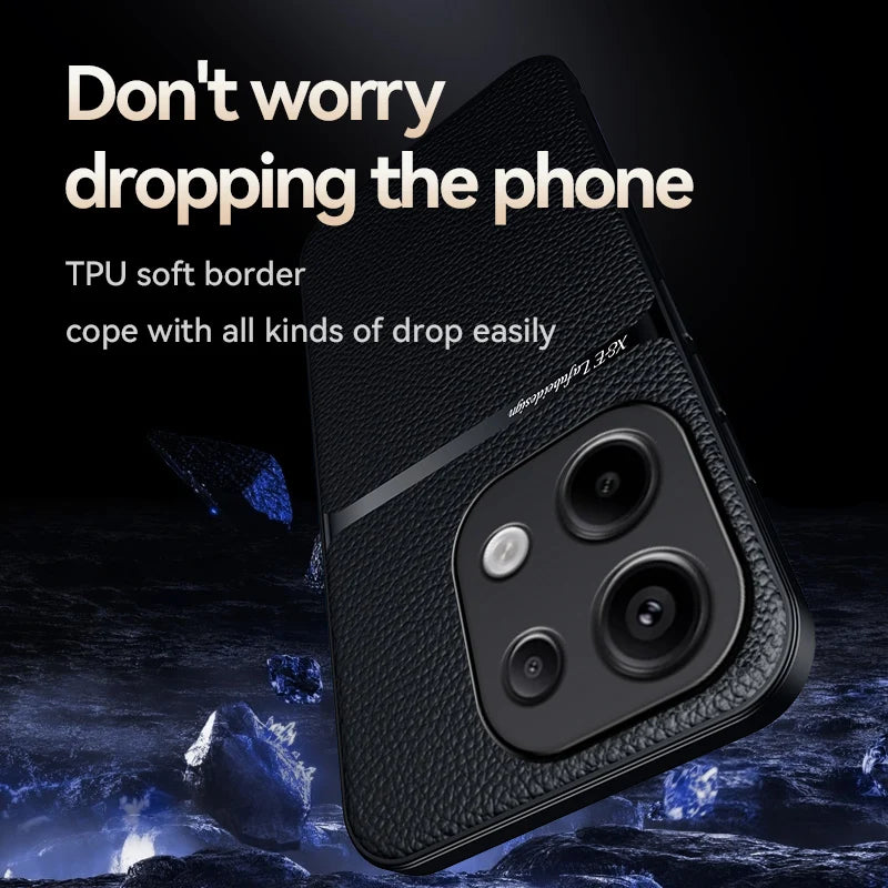 Magnetic Car Holder Leather Case for Xiaomi Redmi Note 13 Pro / 13 Pro Plus 5G – TPU Bumper Protective Cover