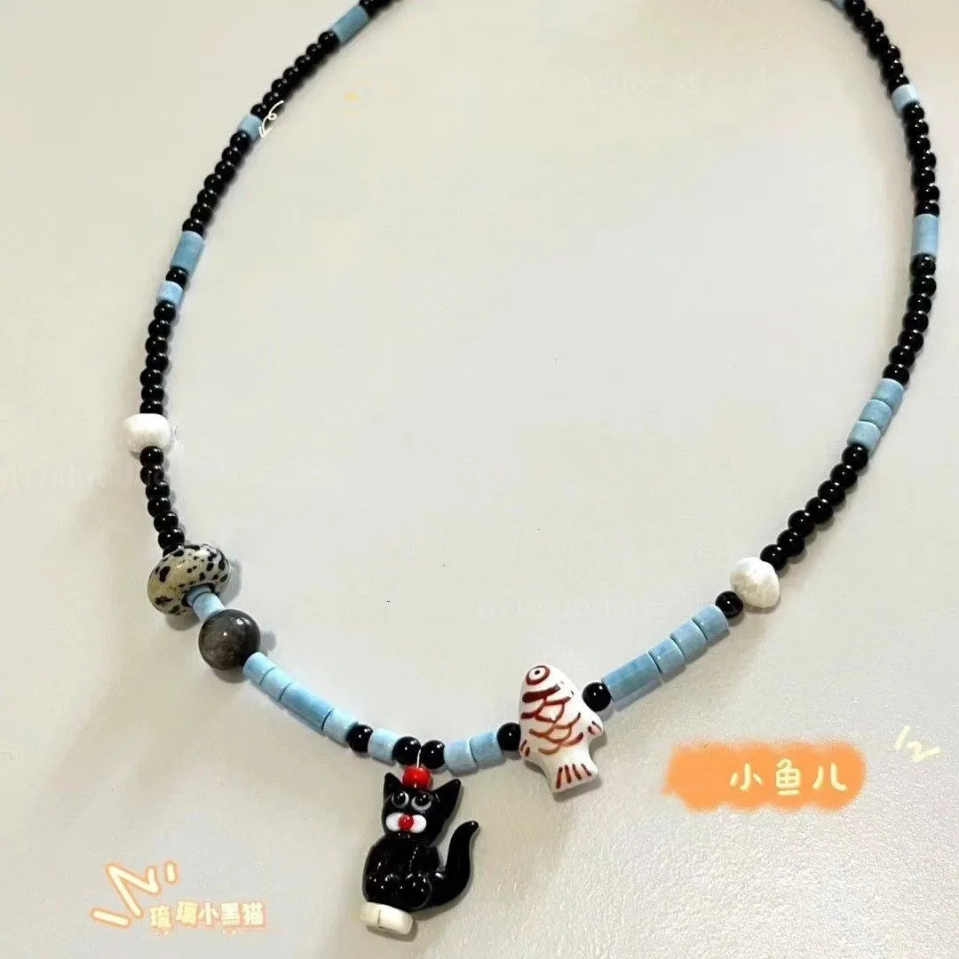 Harajuku Y2K Colorful Beaded Bow Pendant Necklace – Aesthetic Acrylic Jewelry for Women & Party Wear