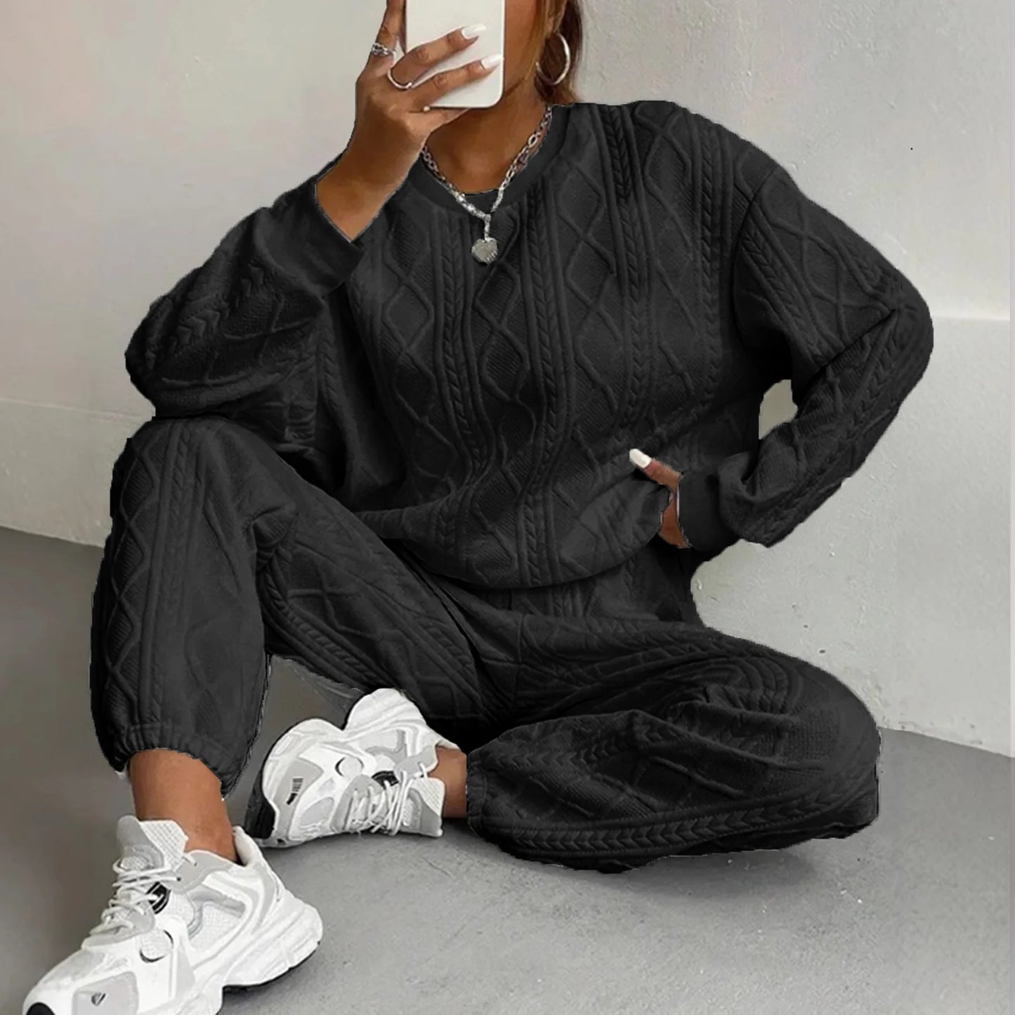 Women’s Casual Two-Piece Tracksuit Set – Long Sleeve Sweatshirt & Y2K Pants | Autumn Winter Outfit