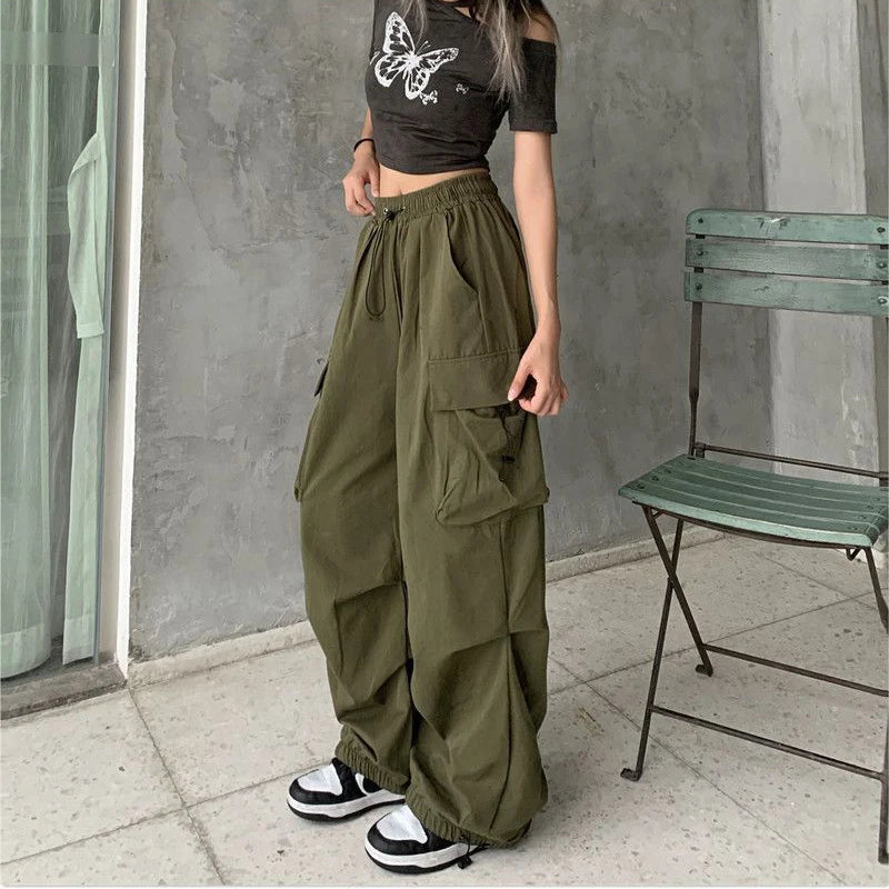 Women’s Casual Joggers Cargo Pants – Low-Waist Drawstring Wide-Leg Baggy Trousers | Y2K Streetwear Oversize Sweatpants