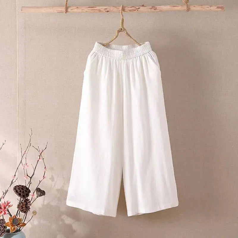 Women’s Casual Cotton Linen Pants – Vintage Wide Leg Capri Sweatpants | Summer Joggers Fashion Clothing