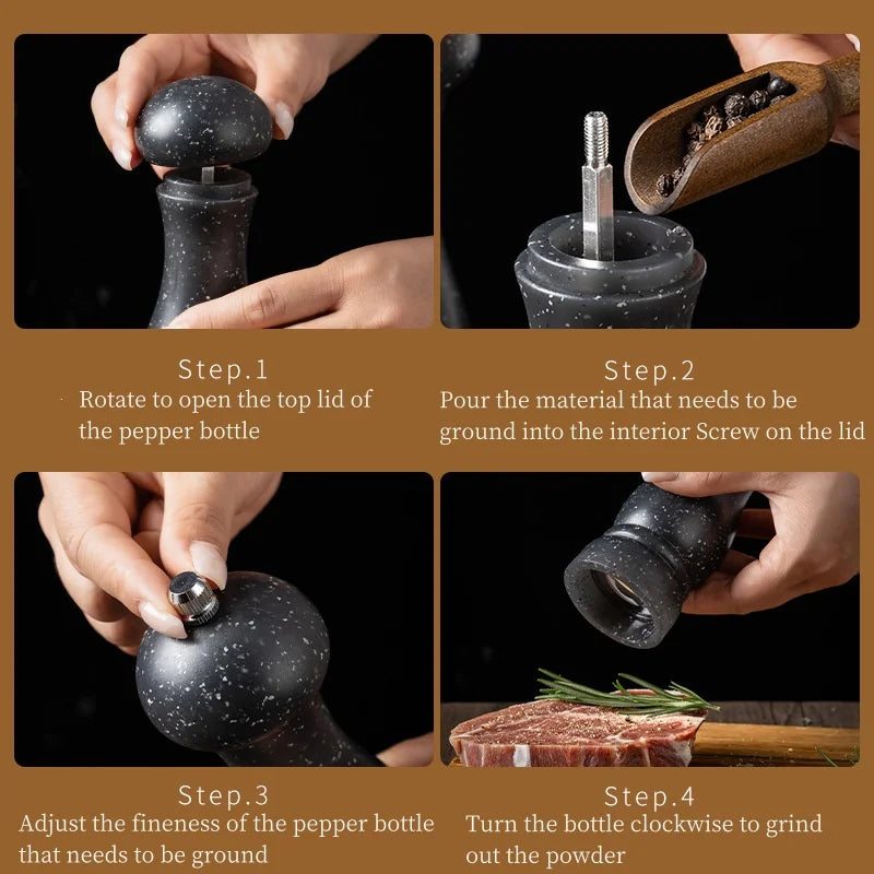 6-Inch Manual Salt & Pepper Grinder – Marble Patterned Spice Mill for Seasoning, BBQ, and Cooking