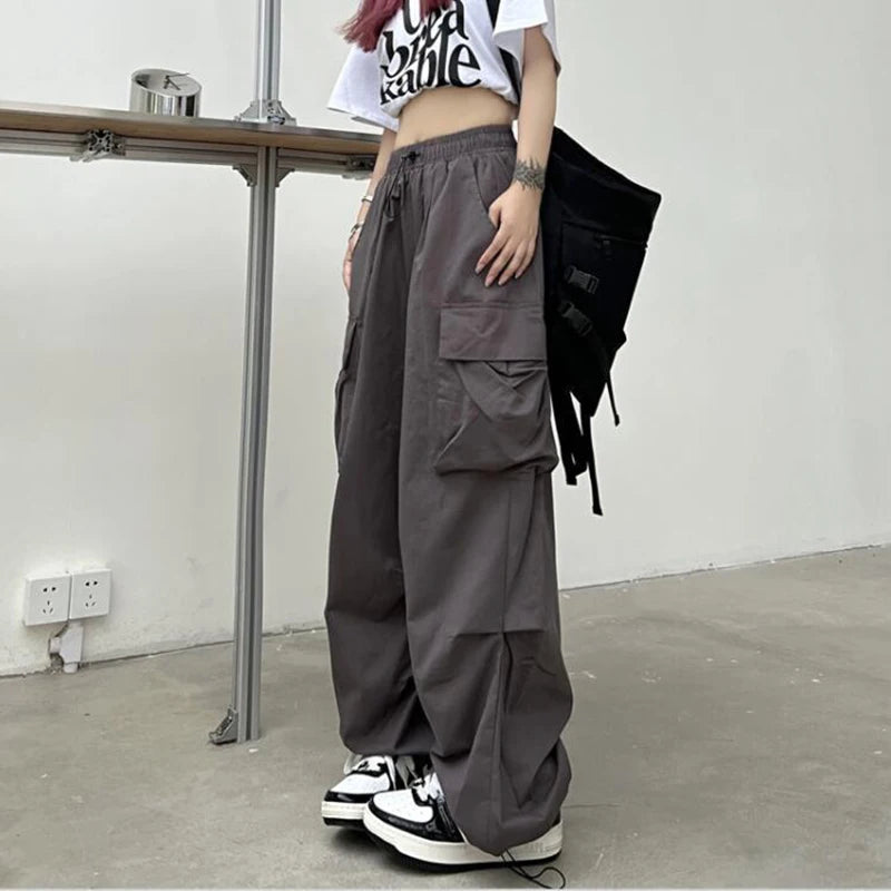 Women’s Casual Joggers Cargo Pants – Low-Waist Drawstring Wide-Leg Baggy Trousers | Y2K Streetwear Oversize Sweatpants