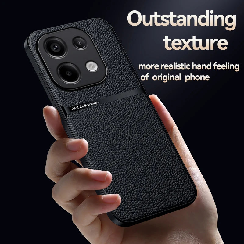 Magnetic Car Holder Leather Case for Xiaomi Redmi Note 13 Pro / 13 Pro Plus 5G – TPU Bumper Protective Cover