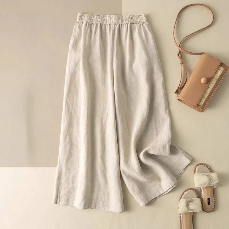 Women’s Casual Cotton Linen Pants – Vintage Wide Leg Capri Sweatpants | Summer Joggers Fashion Clothing