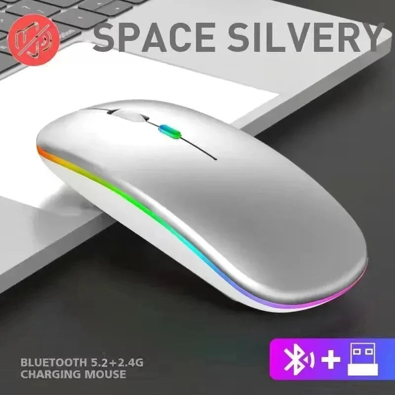 Wireless Rechargeable Silent LED Backlit Mouse – Dual Mode Bluetooth & 2.4GHz Optical Mouse for Laptop & PC