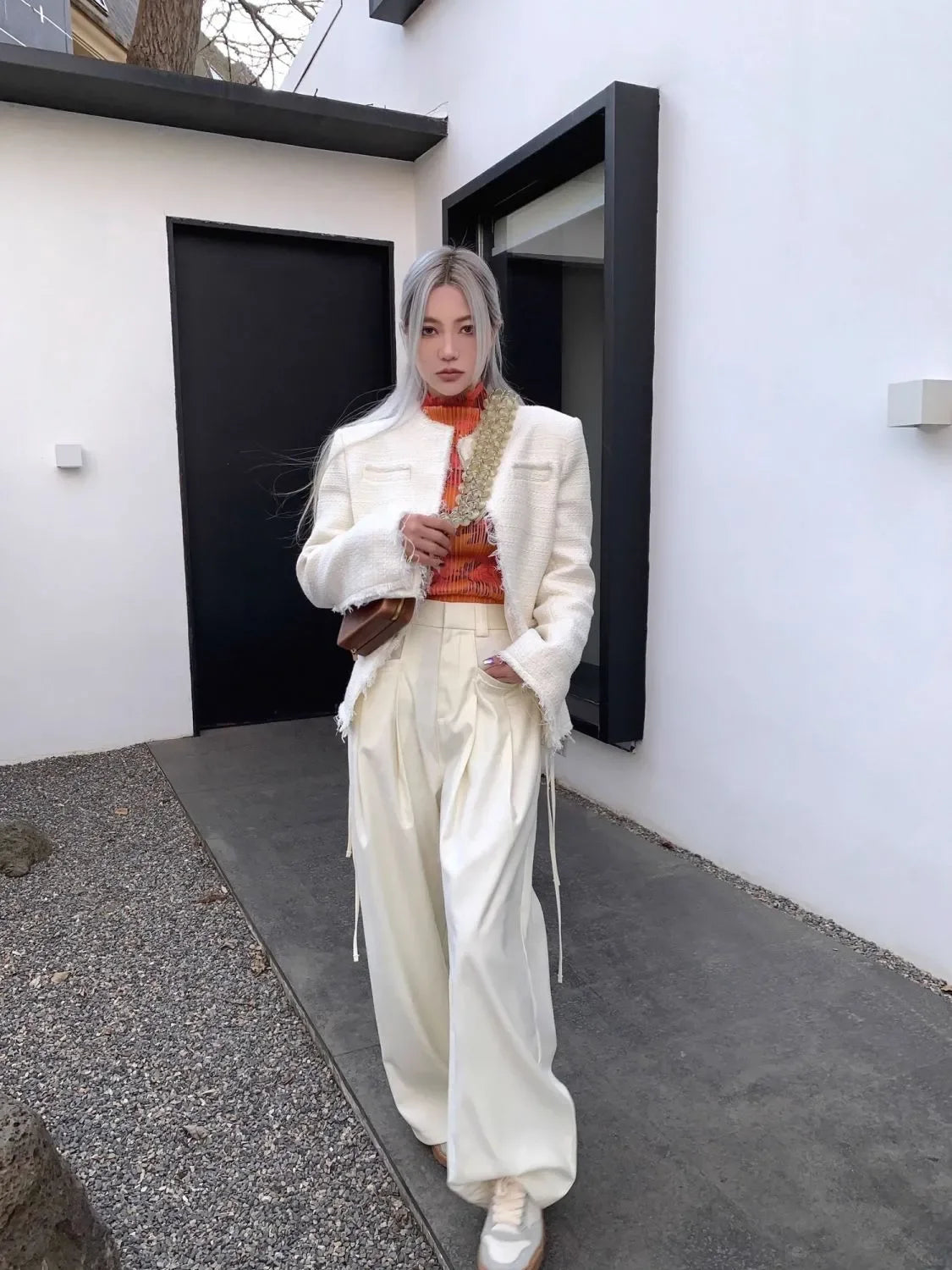 Women’s High-Waist Strap Design Wide-Leg Pants – Casual Loose Slimming Trousers for Spring & Autumn