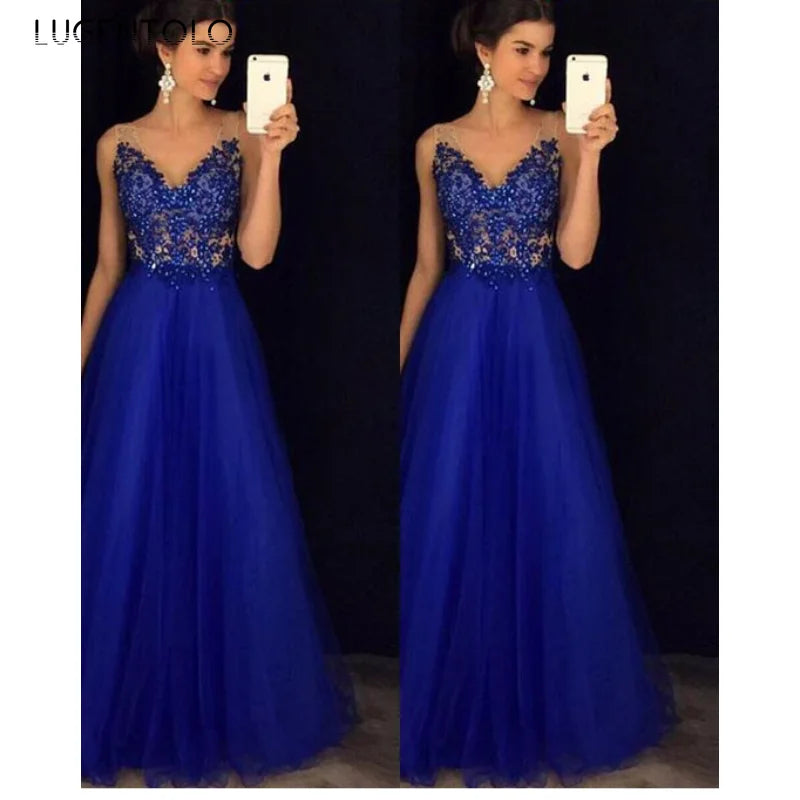 Women’s Long Formal Dress – Elegant Lace Floral Ball, Prom, Wedding & Evening Gown