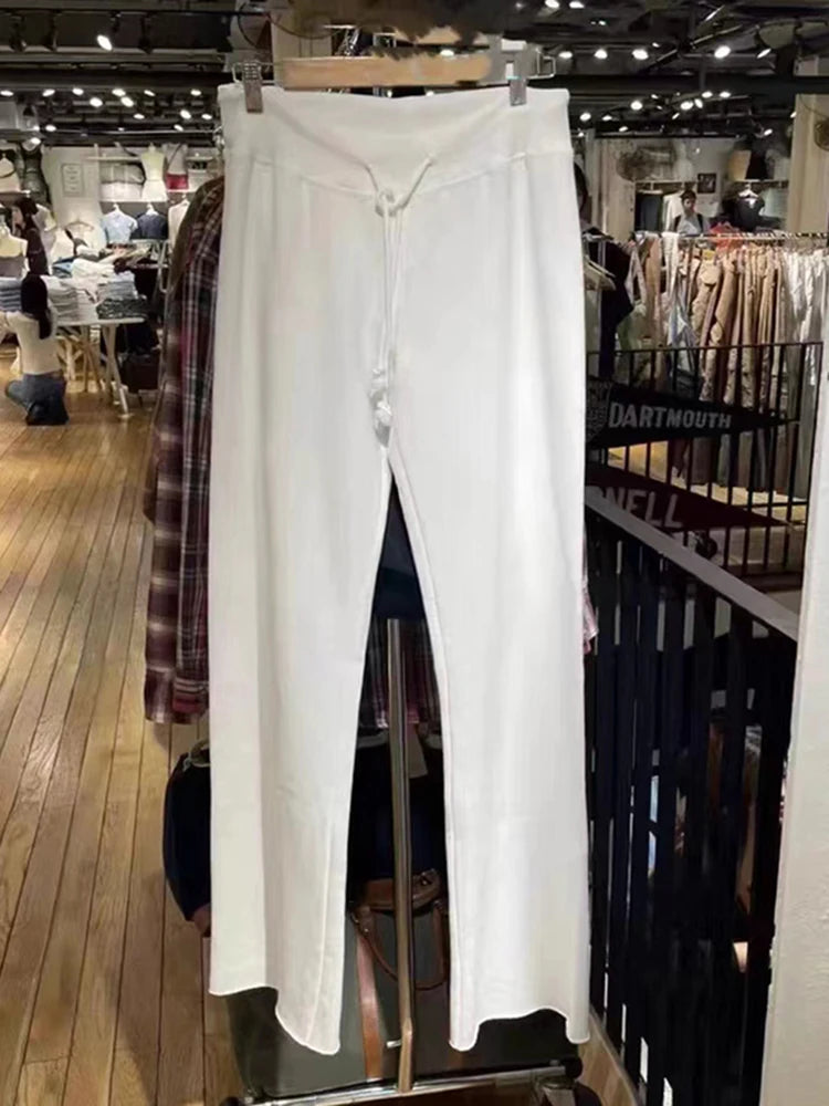 Women’s Soft Cotton Wide-Leg Pants – Vintage Low Waist Drawstring Trousers, Casual Summer Fashion